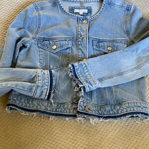 Blue Denim Jacket with Frayed Hem